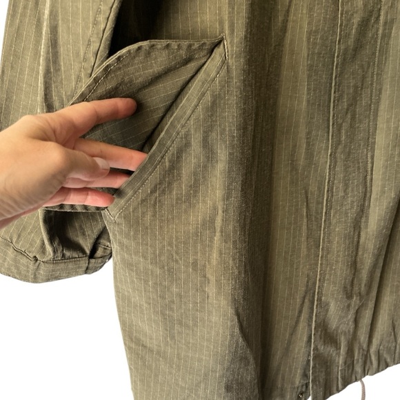 Eddie Bauer Hooded Striped Spring Fall Cotton Nylon Utility Rain Jacket M Green - Picture 3 of 10